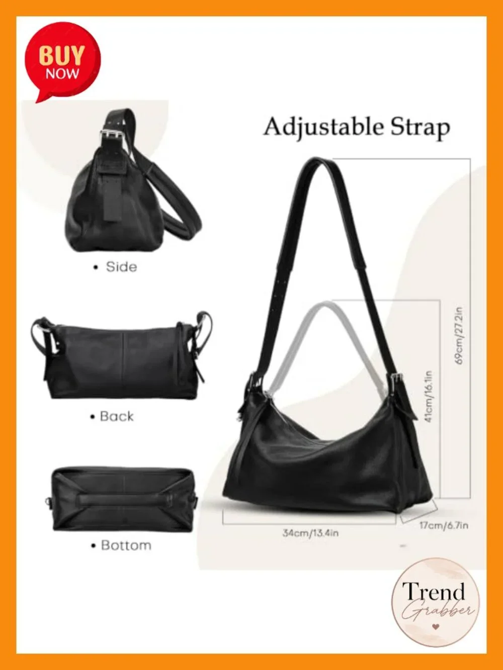 Genuine Leather Hobo Bag 9.7L Convertible Crossbody Shoulder Tote